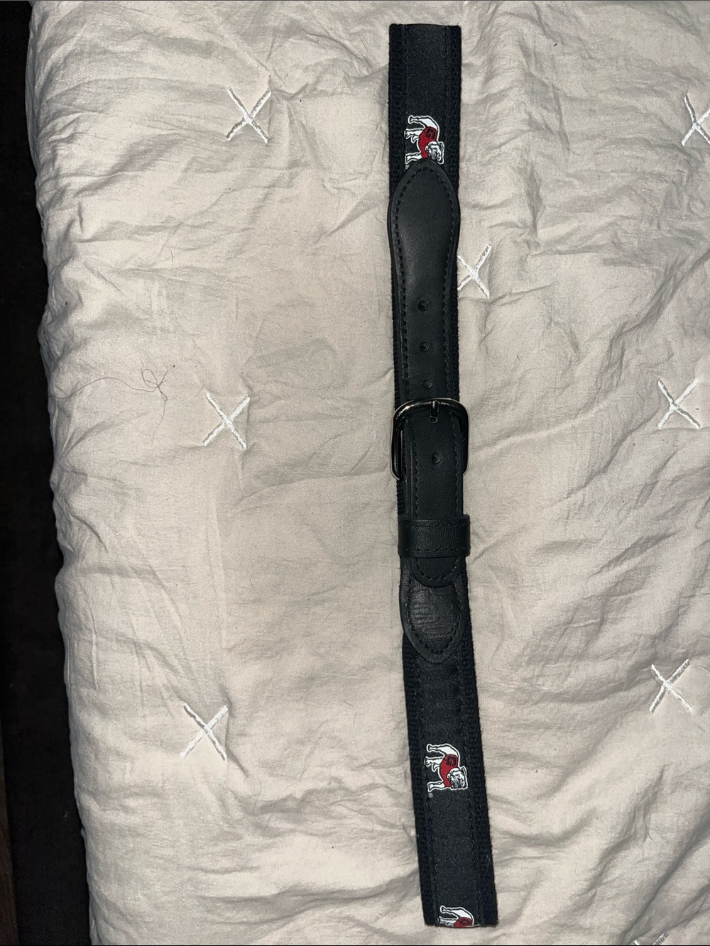 Black Canvas Leather-Trim Belt with Embroidered GA bulldogs